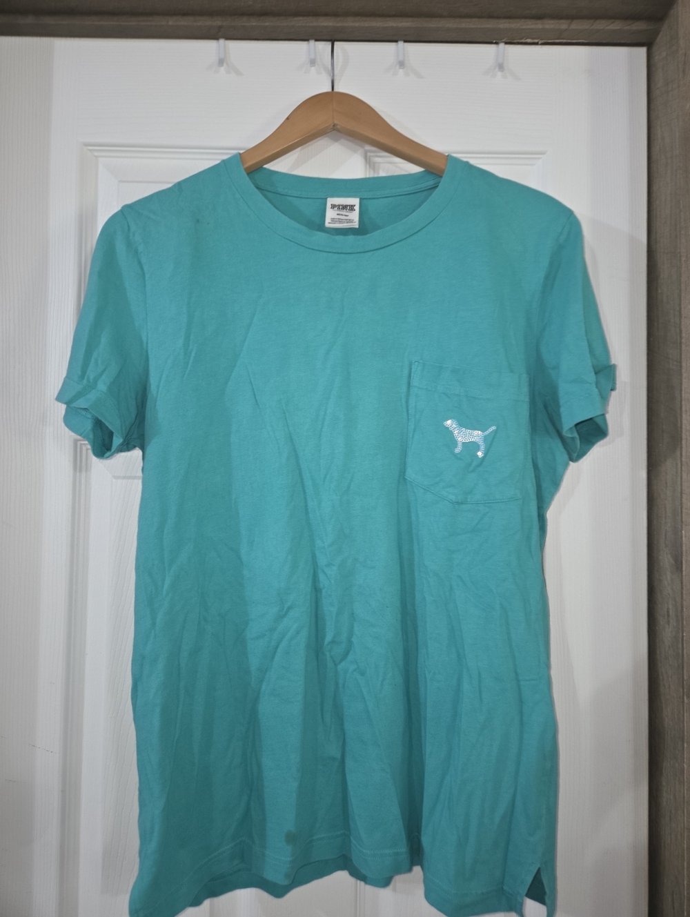 VS Tee Shirt Bling Sequin by Pink Victoria's Secret Turquoise Size M